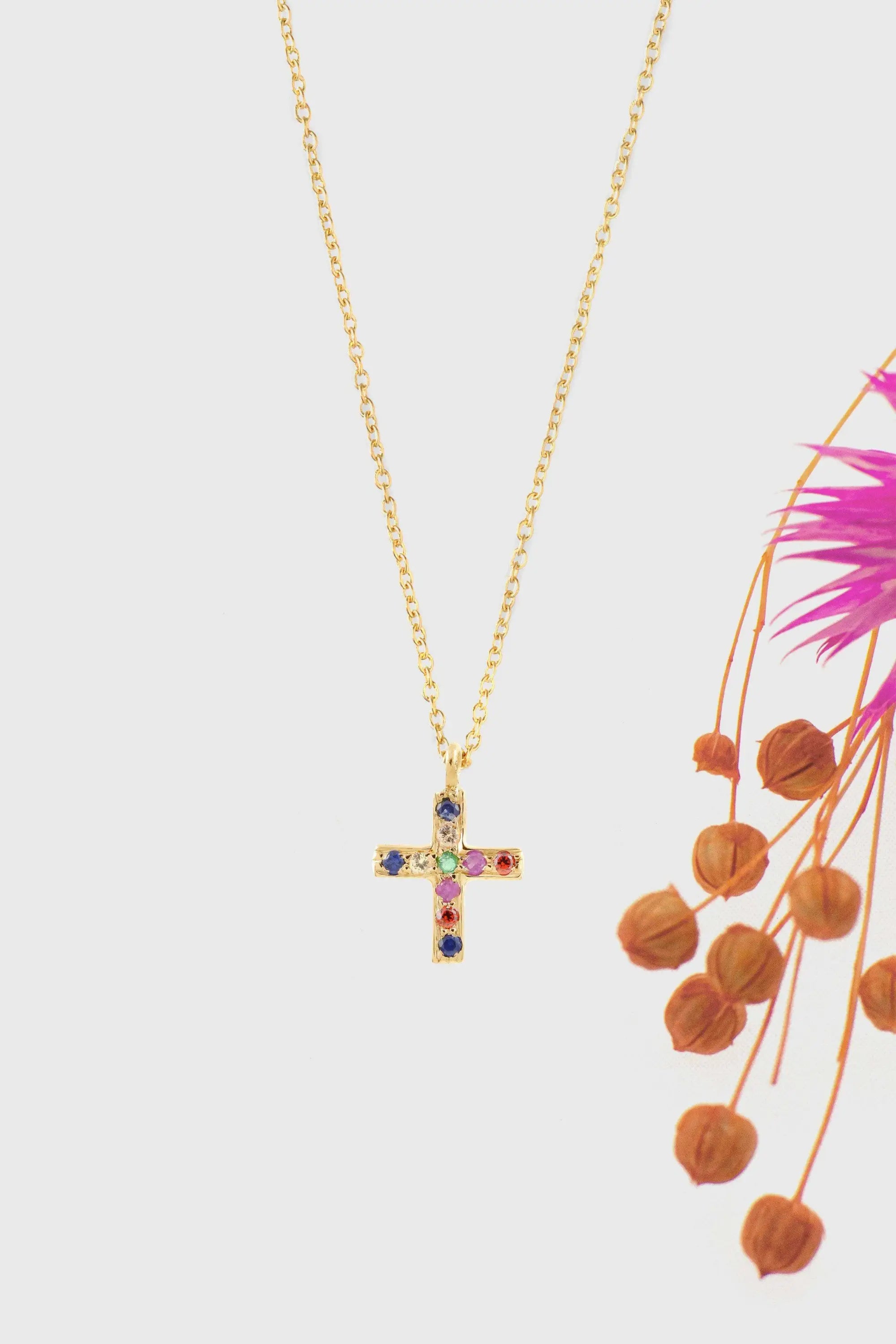 Collier Or 18K avec Croix et Pierres Précieuses – VINGT ET UN GRAMMES