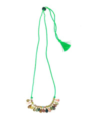 Collier coton tressé ajustable tourmalines / turquoise