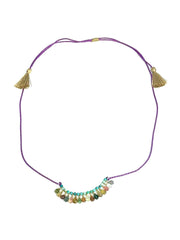 Collier coton tressé ajustable tourmalines / turquoise