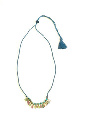 Collier coton tressé ajustable tourmalines / turquoise