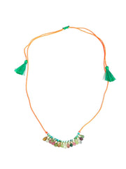Collier coton tressé ajustable tourmalines / turquoise