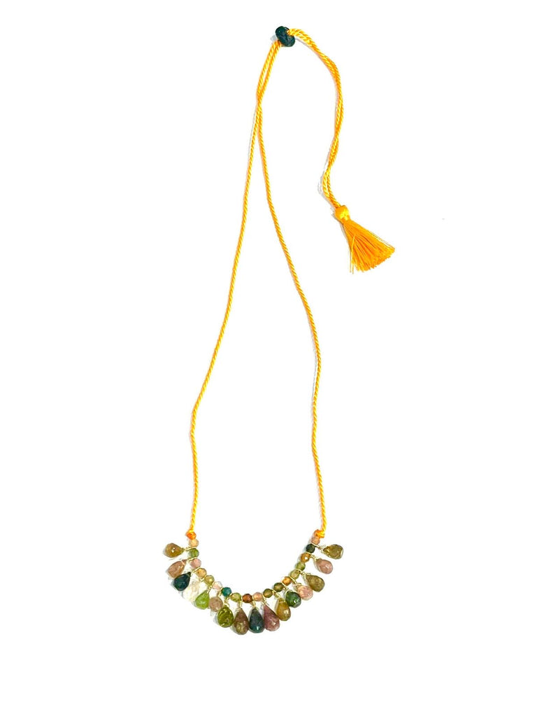 Collier coton tressé ajustable tourmalines / turquoise