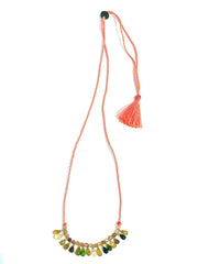 Collier coton tressé ajustable tourmalines / turquoise