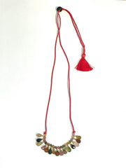 Collier coton tressé ajustable tourmalines / turquoise