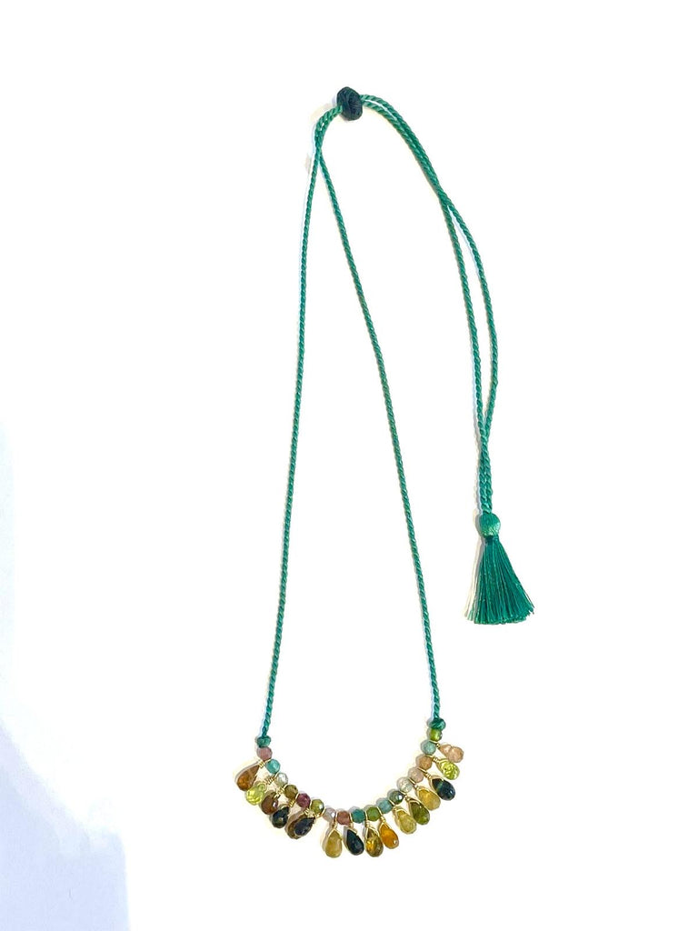 Collier coton tressé ajustable tourmalines / turquoise