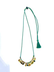 Collier coton tressé ajustable tourmalines / turquoise