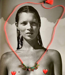 Collier coton tressé ajustable tourmalines / turquoise