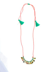 Collier coton tressé ajustable tourmalines / turquoise