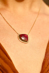 Collier tourmaline watermelon sertie or jaune - Vingt et un