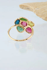 Bague fleur tourmalines or jaune - Vingt et un grammes