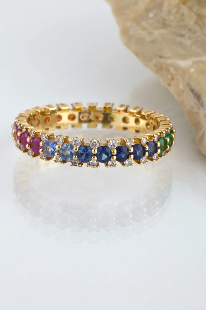 Bague saphirs et diamants or jaune - Vingt et un grammes