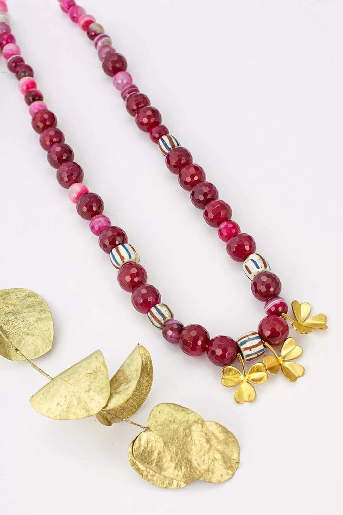 Collier mala Agates roses - Vingt et un grammes